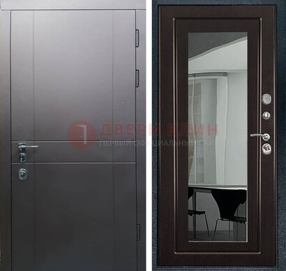 Входная дверь с порошковым напылением Темное серебро c МДФ Венге с зеркалом ДЗ-108 в Жуковском