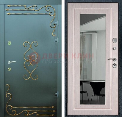 Железная дверь c порошковым напылением и МДФ Белый дуб с зеркалом ДЗ-110 в Красноармейске