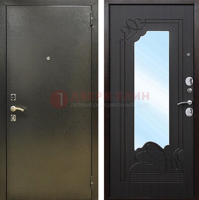 Железная темная дверь c порошковым напылением и МДФ с узором и зеркалом ДЗ-111 в Красноармейске
