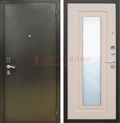 Входная темная дверь c порошковым покрытием и МДФ Белый дуб и зеркалом ДЗ-112 в Красноармейске