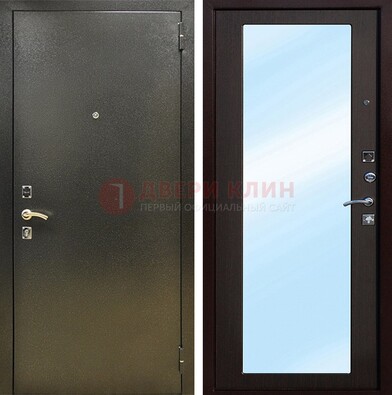 Входная темно-серая дверь c порошковым покрытием и МДФ с зеркалом ДЗ-114 в Красноармейске