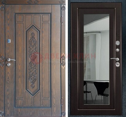 Уличная коричневая дверь c виноритом и МДФ Венге с зеркалом ДЗ-116 в Одинцово
