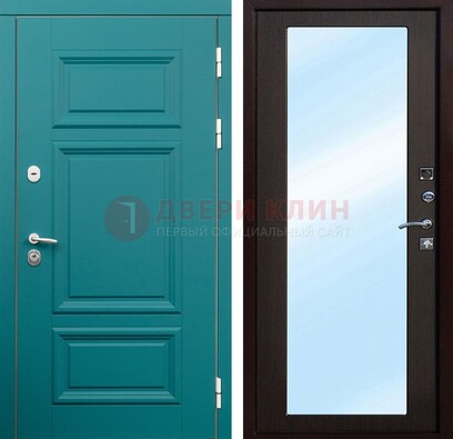 Зеленая входная дверь терморазрыв c виноритом и МДФ с зеркалом ДЗ-122 в Красноармейске