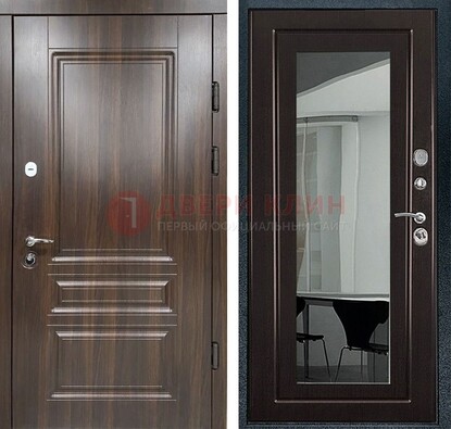 Железная коричневая дверь с МДФ Венге c зеркалом ДЗ-124 в Красноармейске