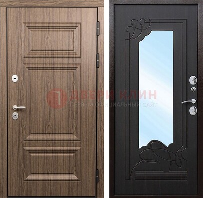 Входная коричневая дверь с зеркалом МДФ Венге ДЗ-127 в Красноармейске