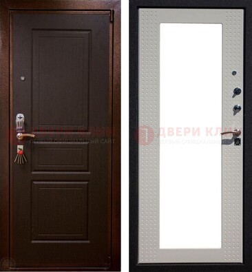 Коричневая железная дверь с панелями МДФ и зеркалом ДЗ-133 в Красноармейске