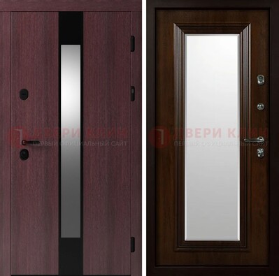 Темная стальная дверь МДФ с обеих сторон с зеркалом ДЗ-143 в Красноармейске