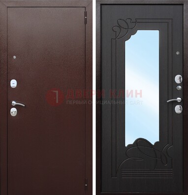 Коричневая стальная дверь с зеркалом ДЗ-18 в Красноармейске