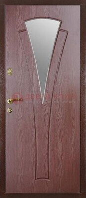 Бордовая металлическая дверь с зеркалом МДФ внутри ДЗ-1 в Красноармейске