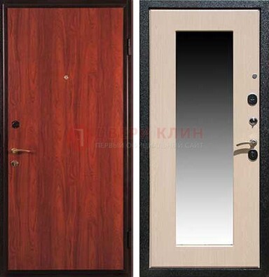 Красная стальная дверь с зеркалом МДФ внутри ДЗ-23 в Красноармейске