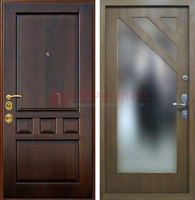 Темная входная дверь с зеркалом МДФ внутри ДЗ-25 в Красноармейске