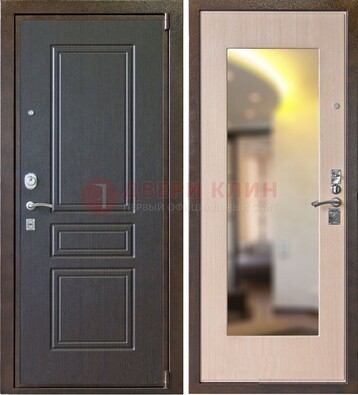 Коричневая стальная дверь с зеркалом МДФ внутри ДЗ-27 в Красноармейске