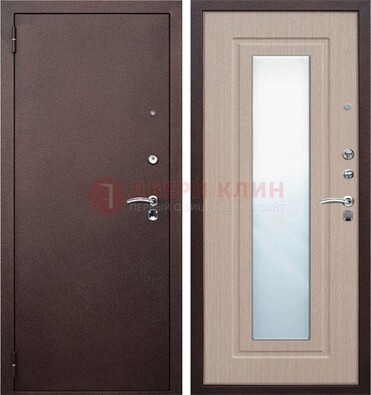 Коричневая стальная дверь с зеркалом МДФ внутри ДЗ-38 в Красноармейске