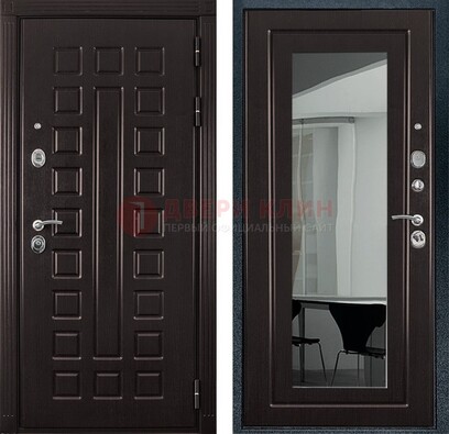 Темная металлическая дверь с зеркалом МДФ внутри ДЗ-4 в Курске