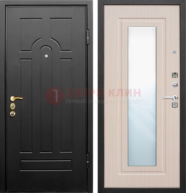 Темная стальная дверь с МДФ Белый дуб и зеркалом ДЗ-57 в Красноармейске