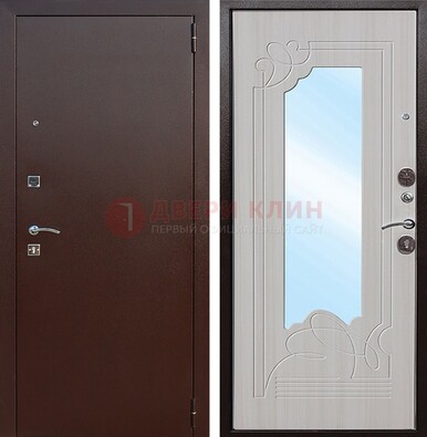 Стальная дверь с порошковым покрытием с резной МДФ и зеркалом ДЗ-66 в Красноармейске