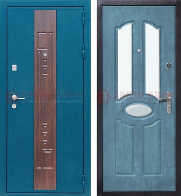Голубая металлическая дверь МДФ с тремя зеркальными вставками ДЗ-78 в Красноармейске