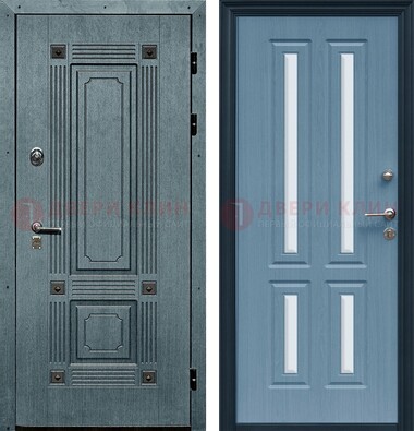 Голубая филенчатая дверь с МДФ и зеркальными вставками внутри ДЗ-80 в Красноармейске
