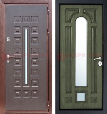 Металлическая дверь МДФ со стеклянной вставкой снаружи и зеркальными внутри ДЗ-84 в Красноармейске