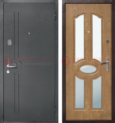 Железная серая дверь с порошковым напылением и МДФ с зеркалом ДЗ-90 в Красноармейске