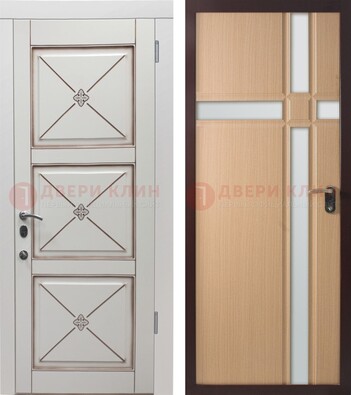 Коричневая уличная дверь с виноритом и МДФ Белый дуб с зеркалом ДЗ-94 в Красноармейске