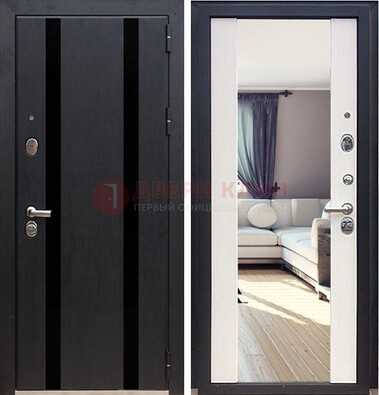 Черная входная дверь с зеркалом МДФ внутри ДЗ-9 в Красноармейске
