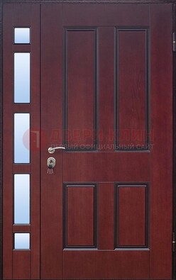 Красная входная полуторная дверь со стеклом ПЛ-10 в Красноармейске