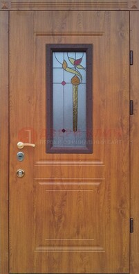 Железная дверь с МДФ и витражом ВЖ-24 в Красноармейске